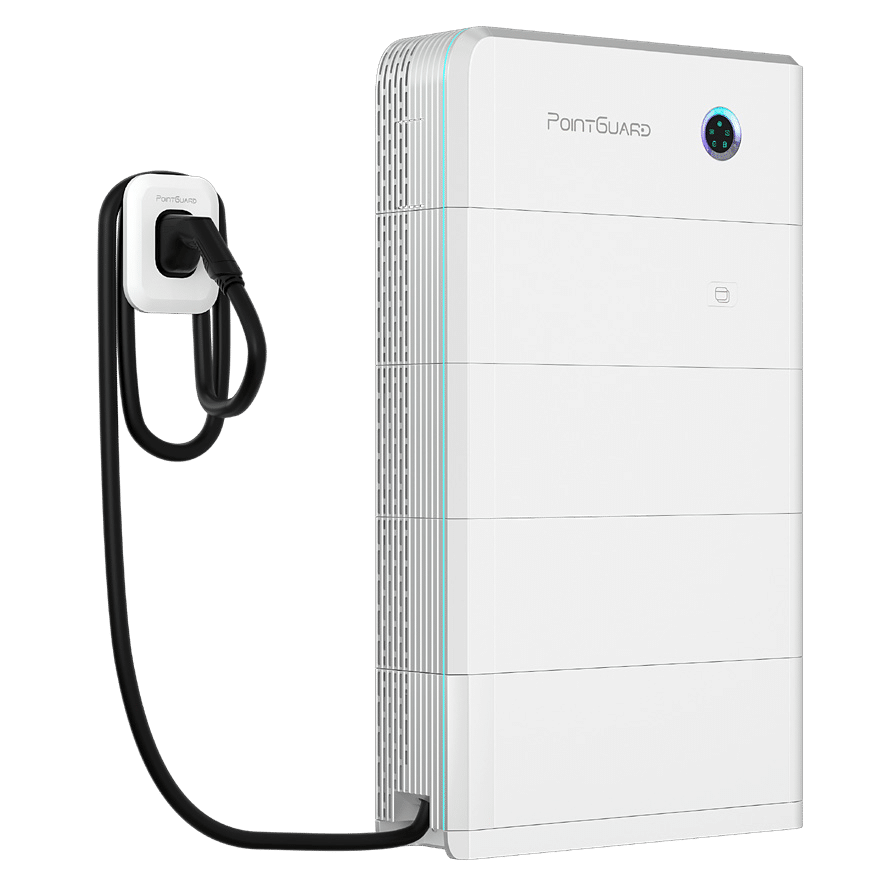 PointGuard Home with Integrated EV Charging PointGuard Home energy system installed next to and connected to a residential EV fast charger